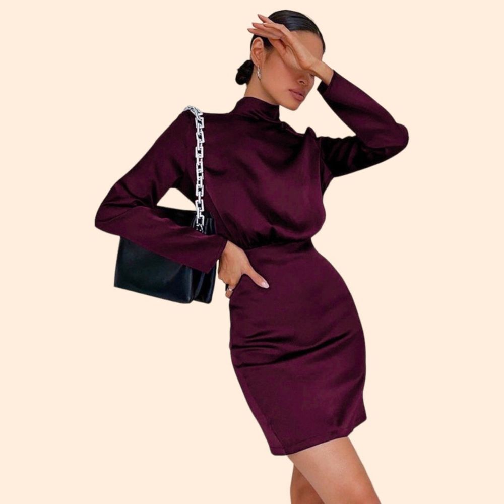 NEW Commense Satin Mock Neck Tie Dress